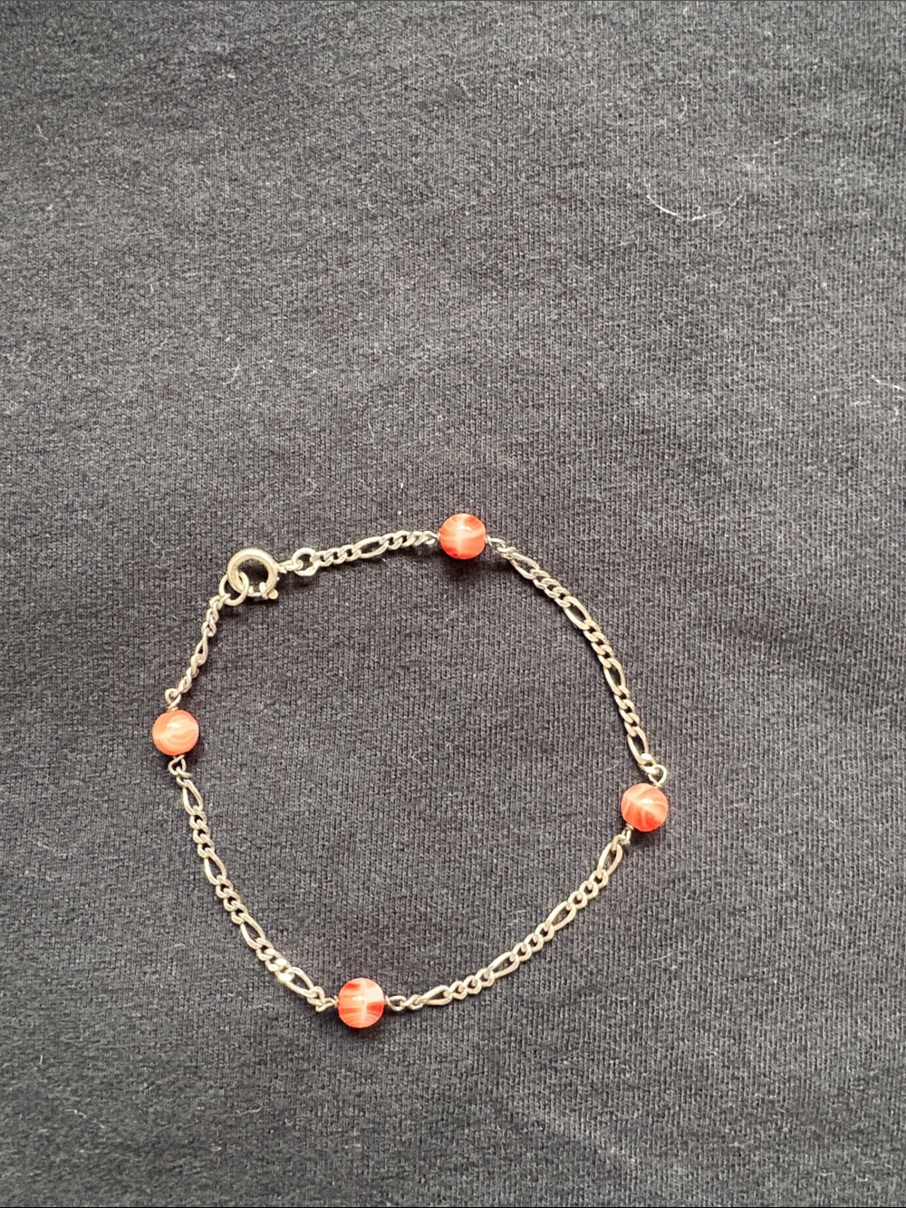 Delicate silver Chain Bracelet with Red Beads - Women Jewelry